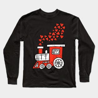 Kids Heart Train Valentines Day Cool Railroad Love Boys Girls Long Sleeve T-Shirt